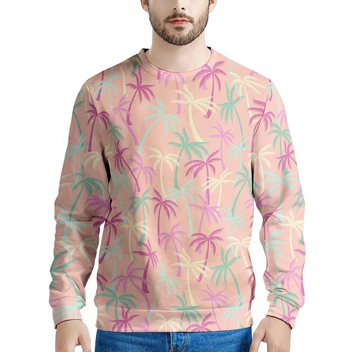 Pink Palm Tree Hawaiian Print Men's Sweatshirt-grizzshop