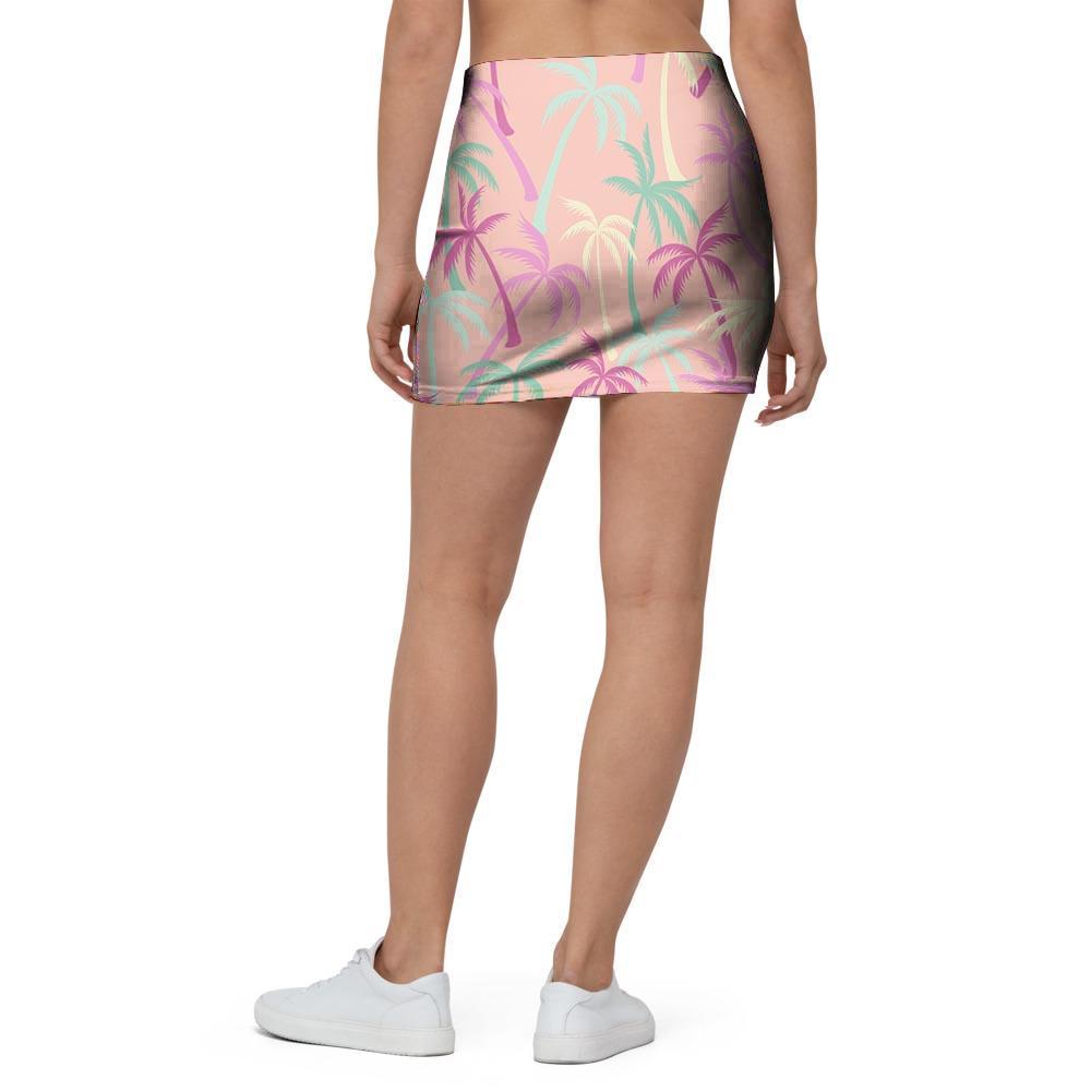 Pink Palm Tree Hawaiian Print Mini Skirt-grizzshop