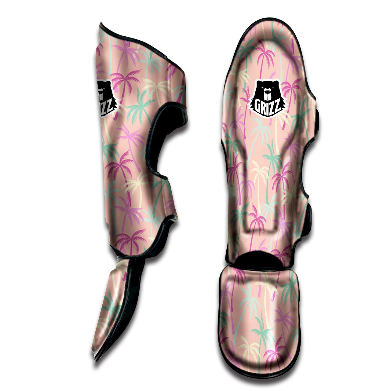 Pink Palm Tree Hawaiian Print Muay Thai Shin Guard-grizzshop