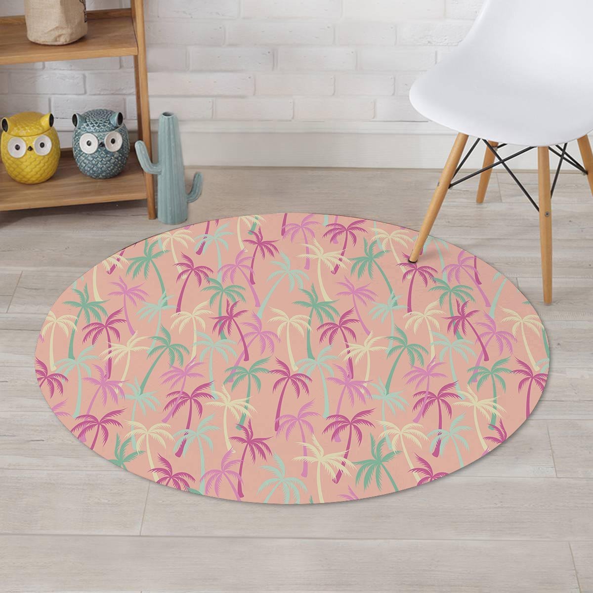 Pink Palm Tree Hawaiian Print Round Rug-grizzshop