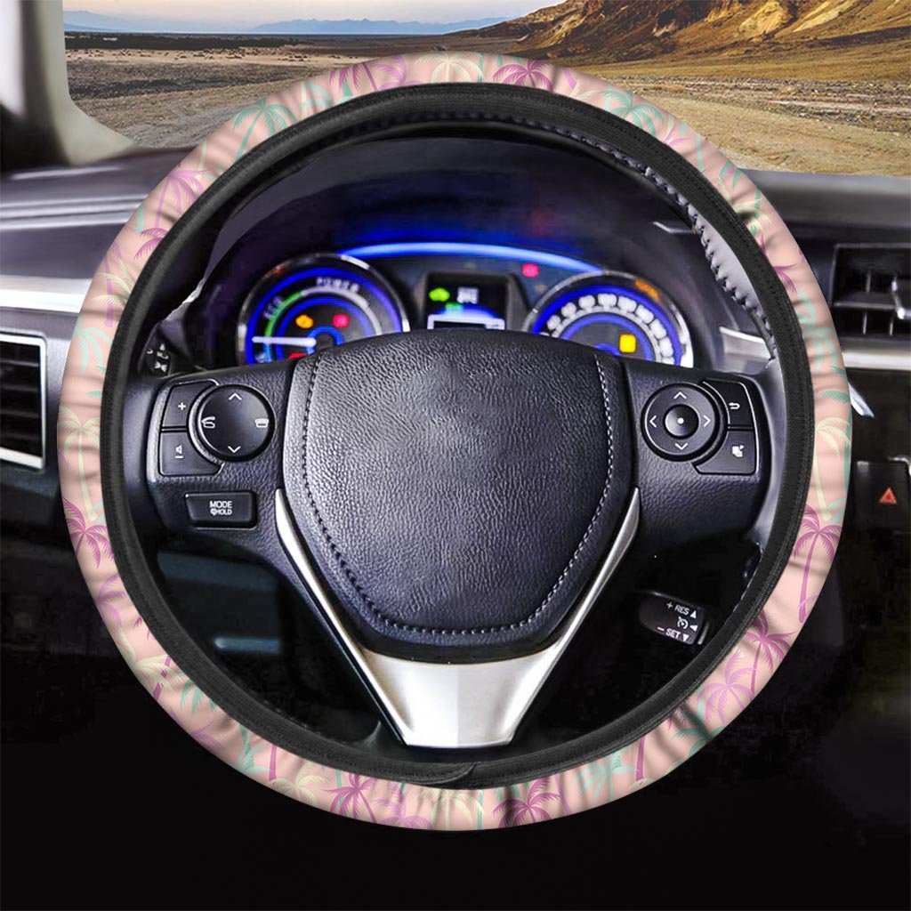 Pink Palm Tree Hawaiian Print Steering Wheel Cover-grizzshop