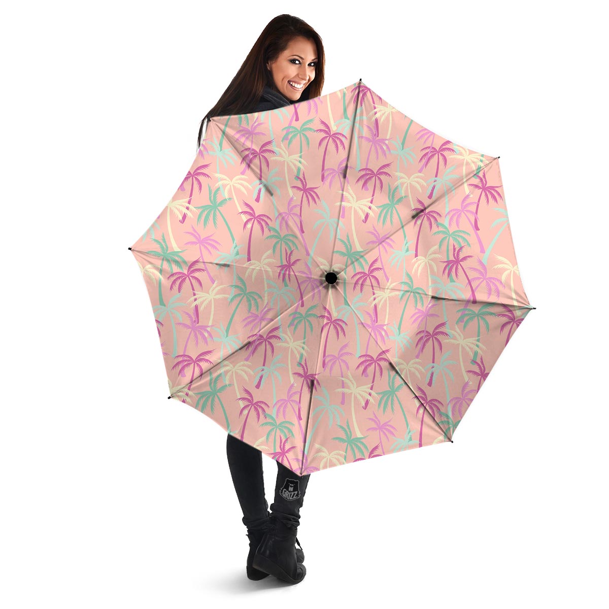 Pink Palm Tree Hawaiian Print Umbrella-grizzshop