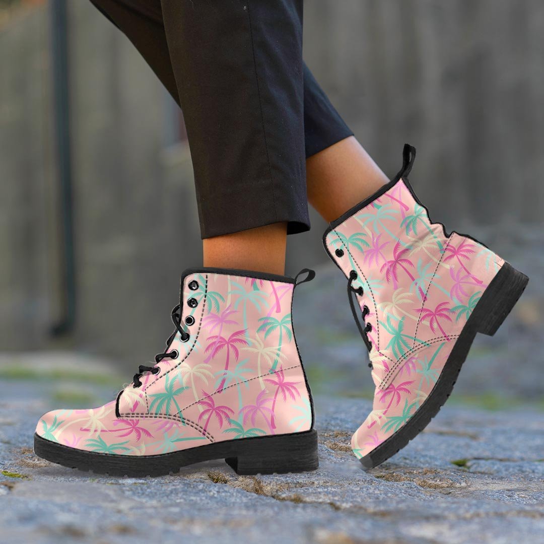 Pink Palm Tree Hawaiian Print Women's Boots-grizzshop