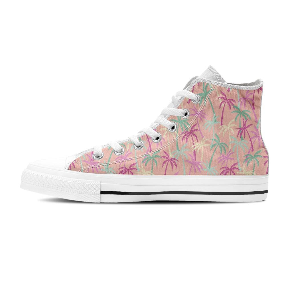 Pink Palm Tree Hawaiian Print Women's High Top Shoes-grizzshop