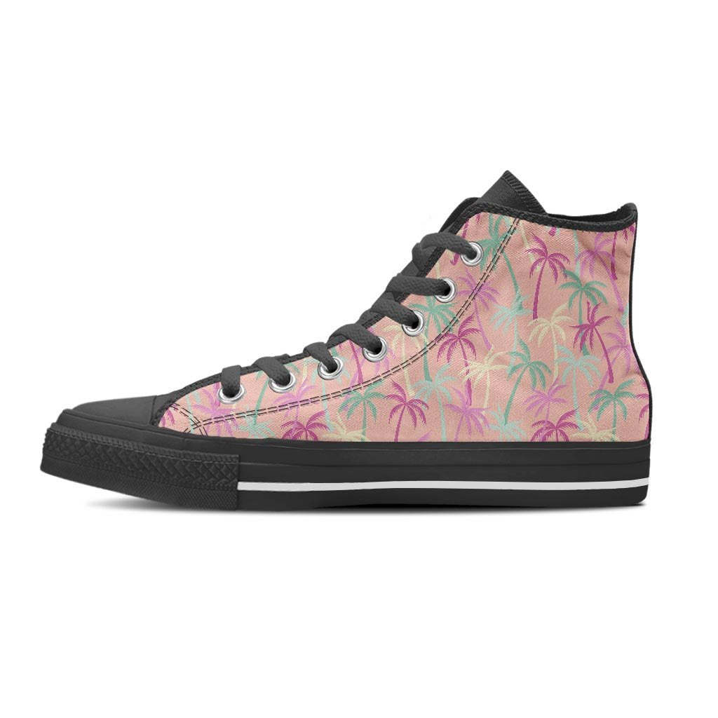 Pink Palm Tree Hawaiian Print Women's High Top Shoes-grizzshop