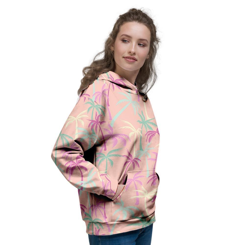 Pink Palm Tree Hawaiian Print Women's Hoodie-grizzshop