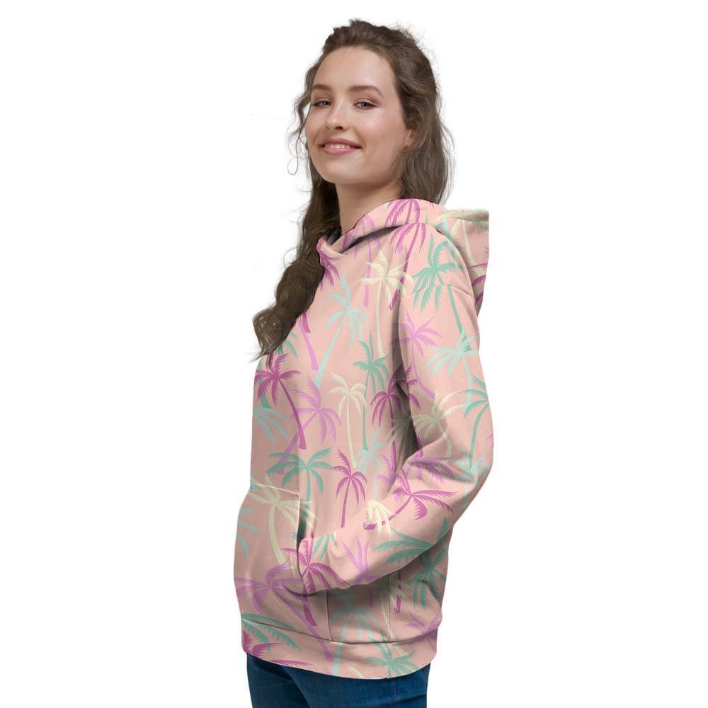 Pink Palm Tree Hawaiian Print Women's Hoodie-grizzshop