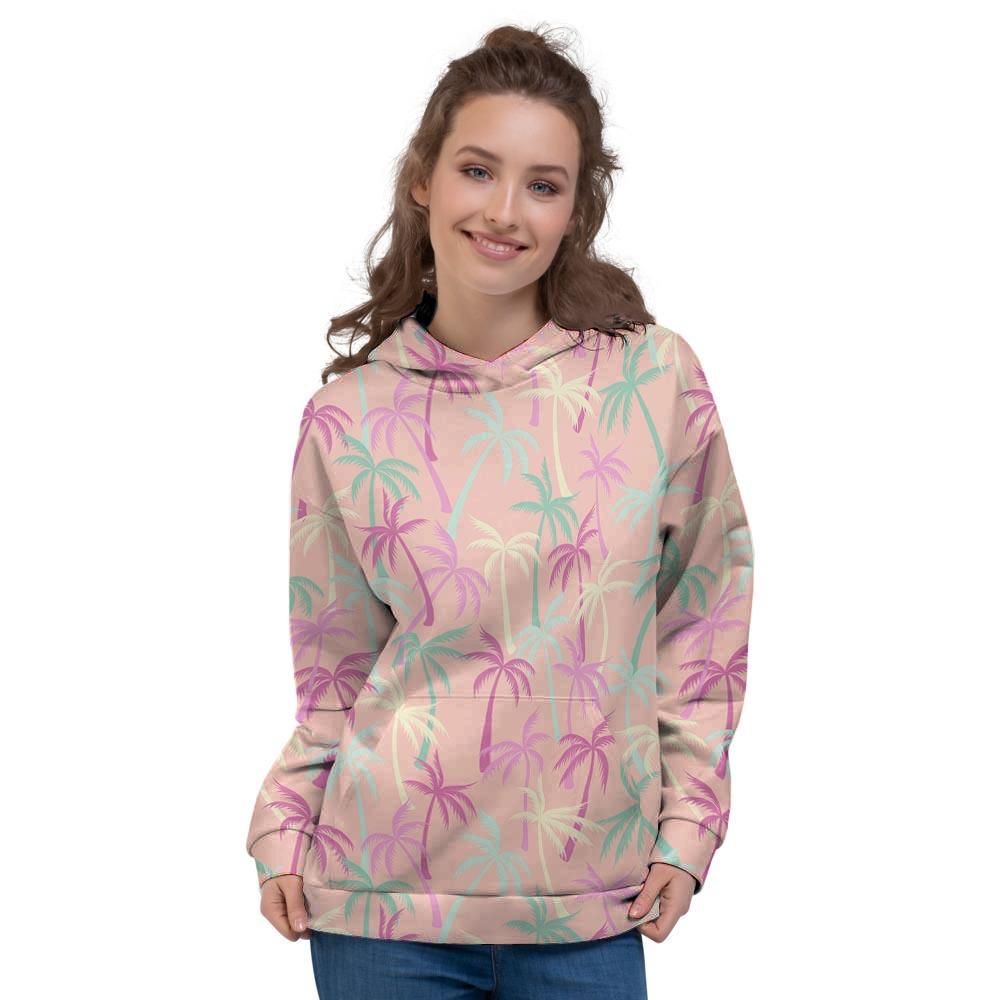 Pink Palm Tree Hawaiian Print Women's Hoodie-grizzshop