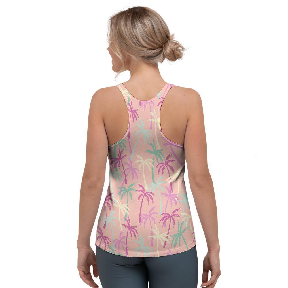 Pink Palm Tree Hawaiian Print Women's Racerback Tank Top-grizzshop
