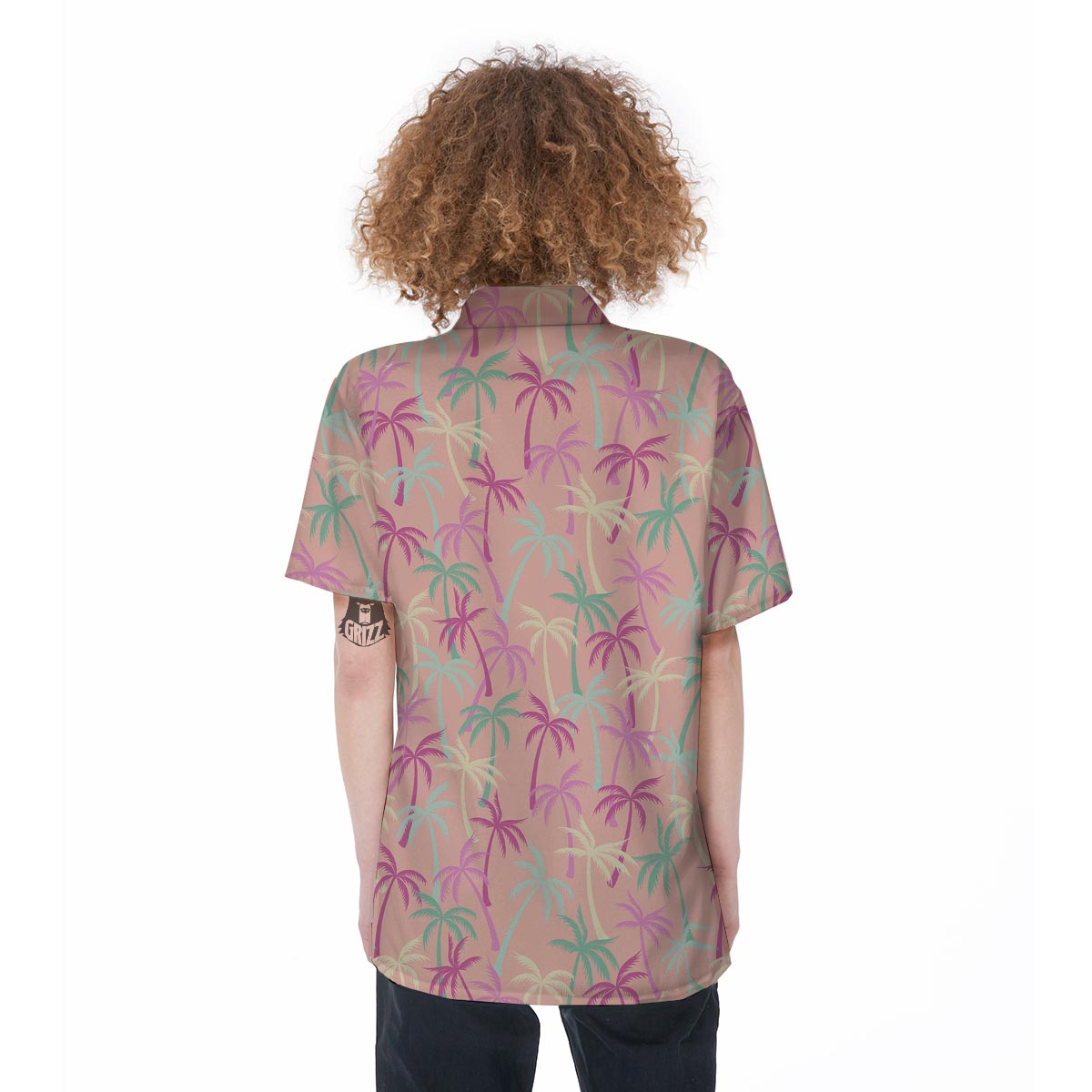Pink Palm Tree Hawaiian Print Women's Short Sleeve Shirts-grizzshop