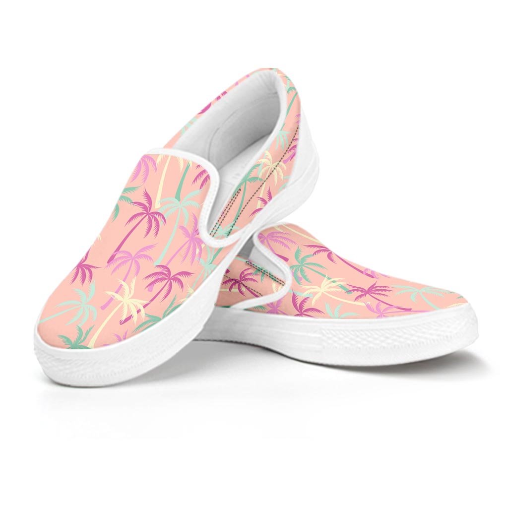 Pink Palm Tree Hawaiian Print Women's Slip On Sneakers-grizzshop