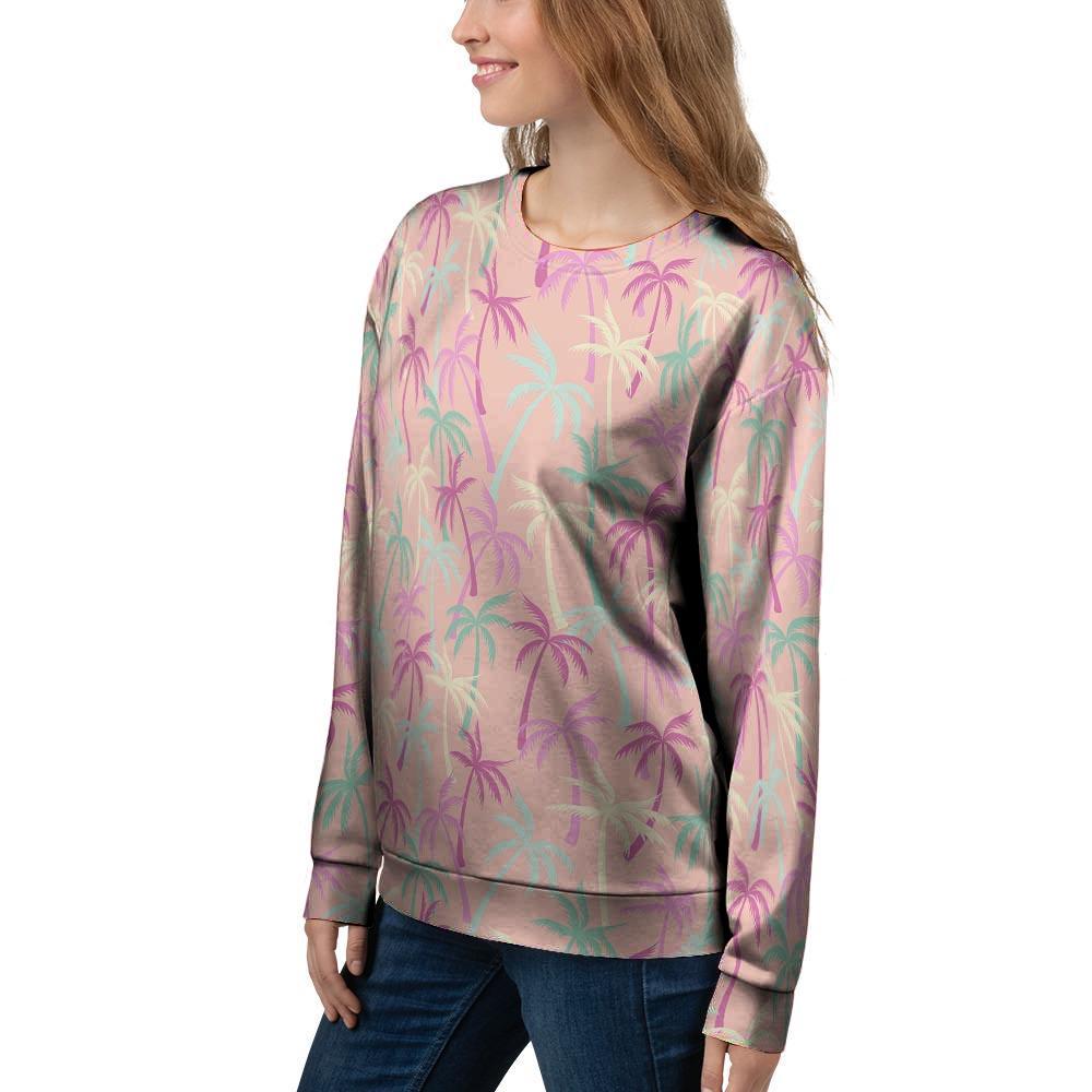 Pink Palm Tree Hawaiian Print Women's Sweatshirt-grizzshop