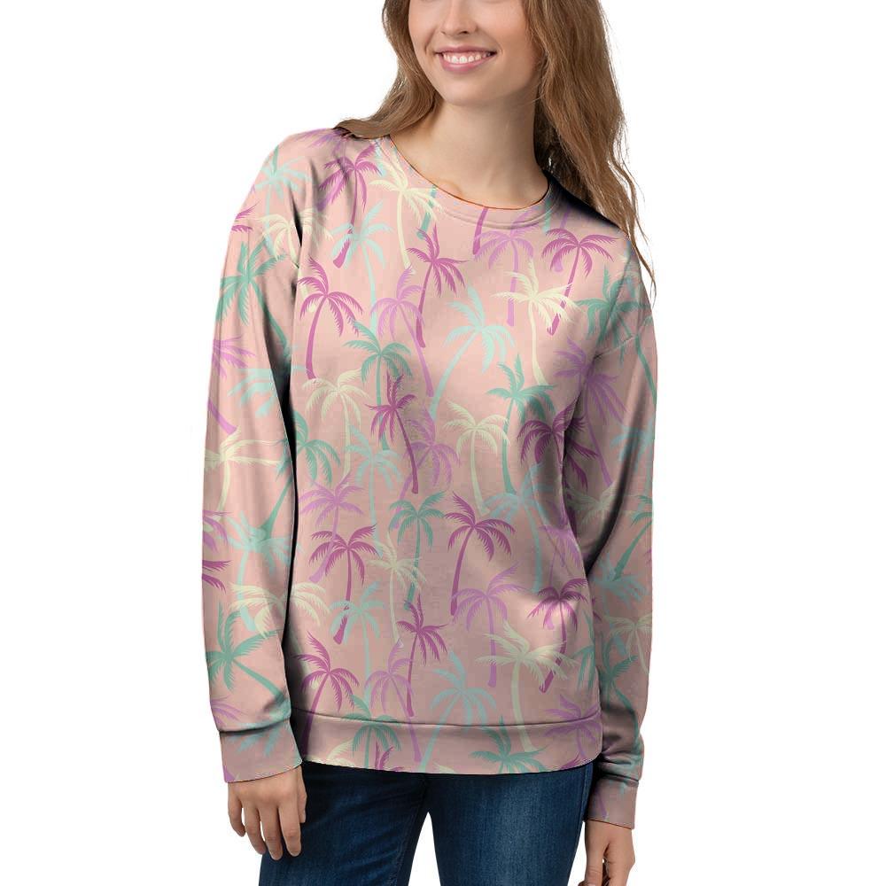 Pink Palm Tree Hawaiian Print Women's Sweatshirt-grizzshop