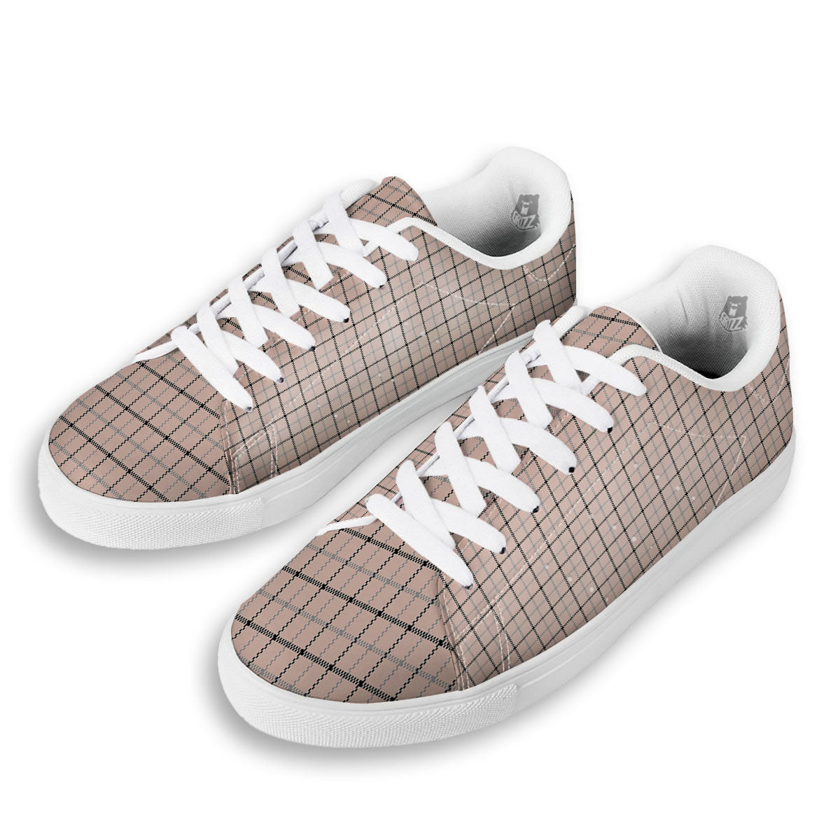 Pink Pastel And Black Tattersall Print White Low Top Sneakers-grizzshop