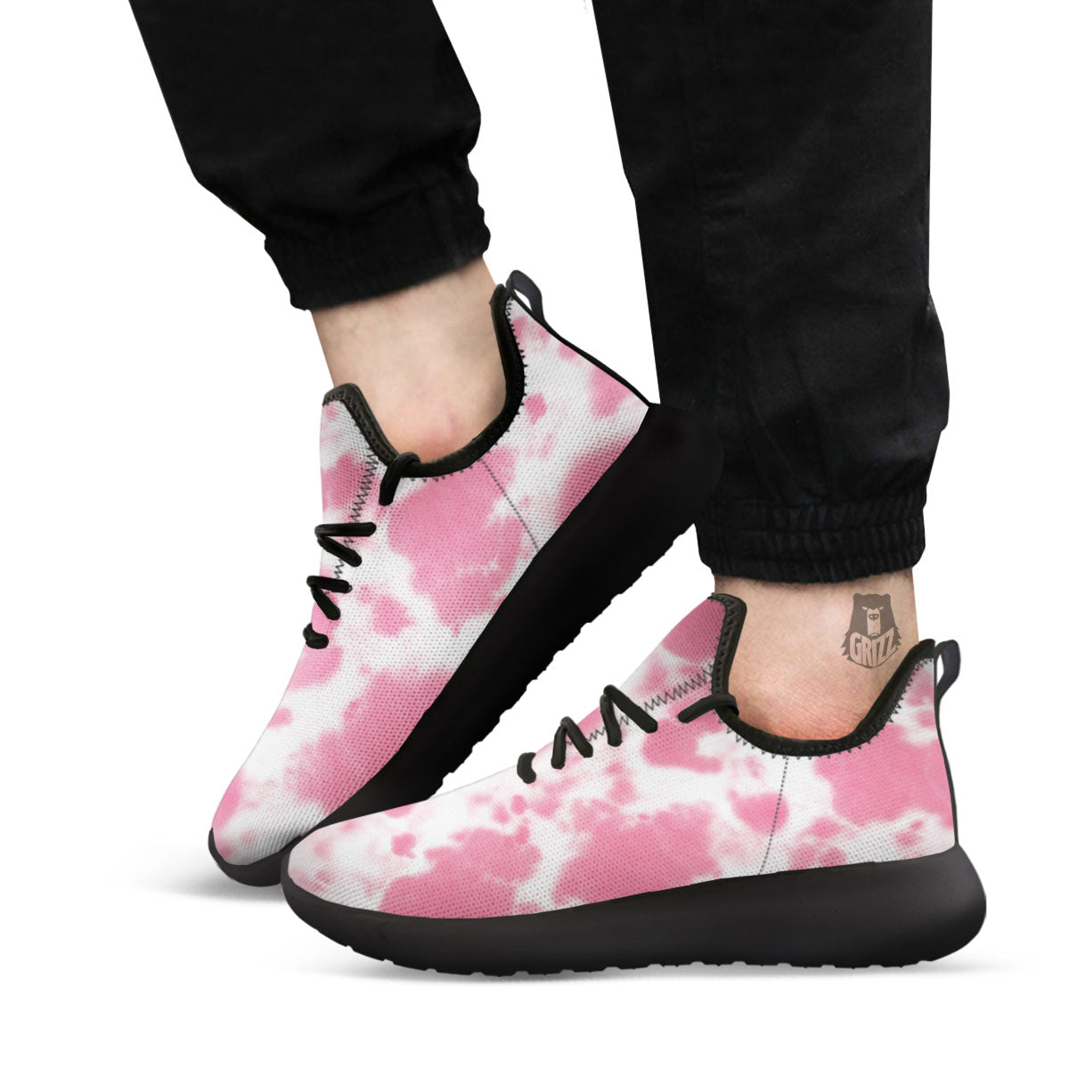Pink Pastel And White Cow Print Black Athletic Shoes-grizzshop