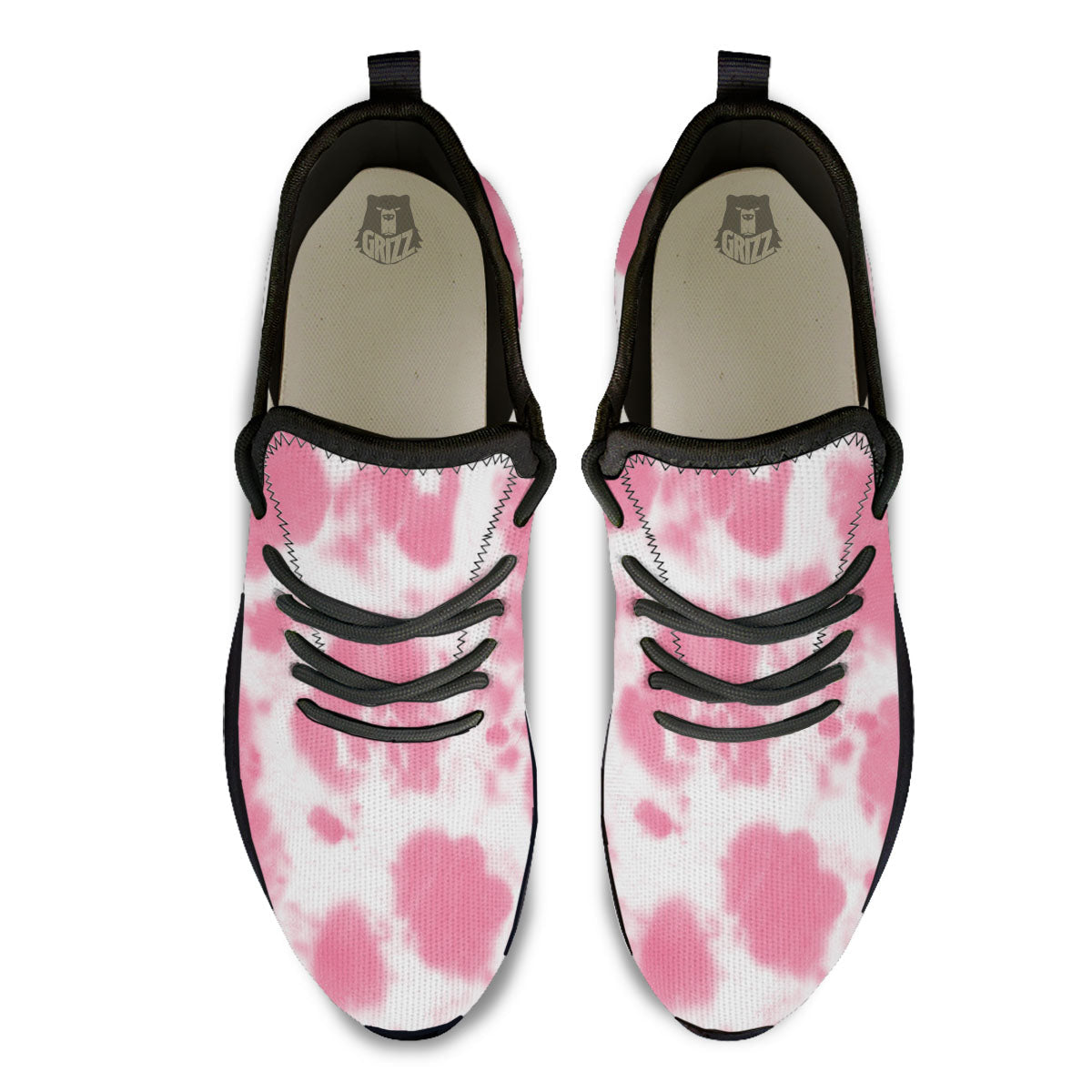 Pink Pastel And White Cow Print Black Athletic Shoes-grizzshop