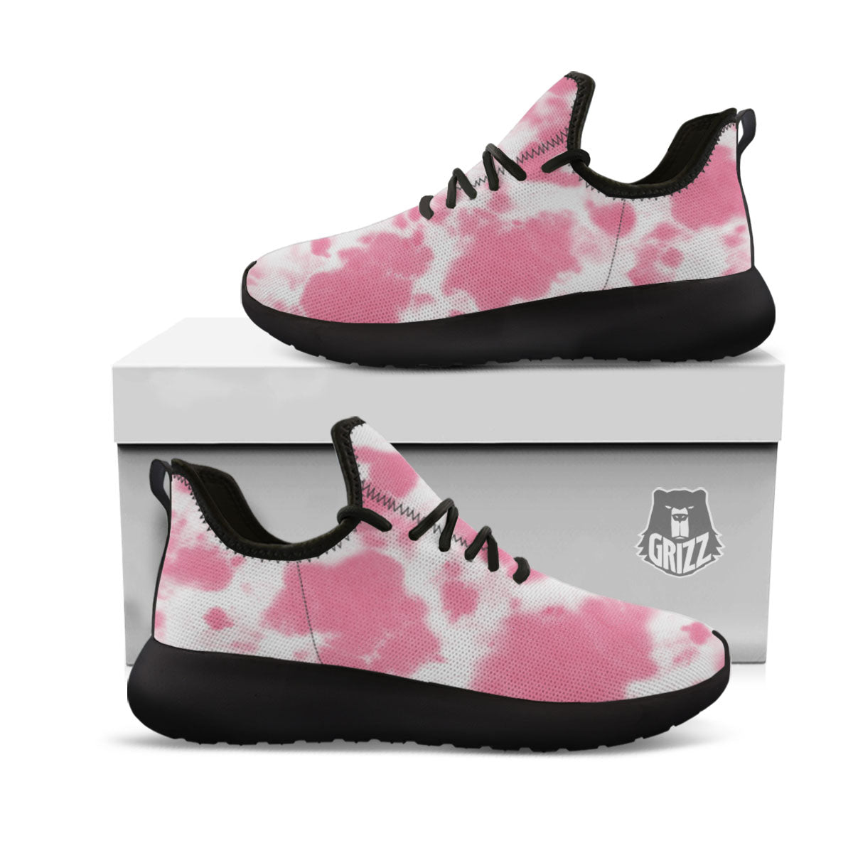 Pink Pastel And White Cow Print Black Athletic Shoes-grizzshop