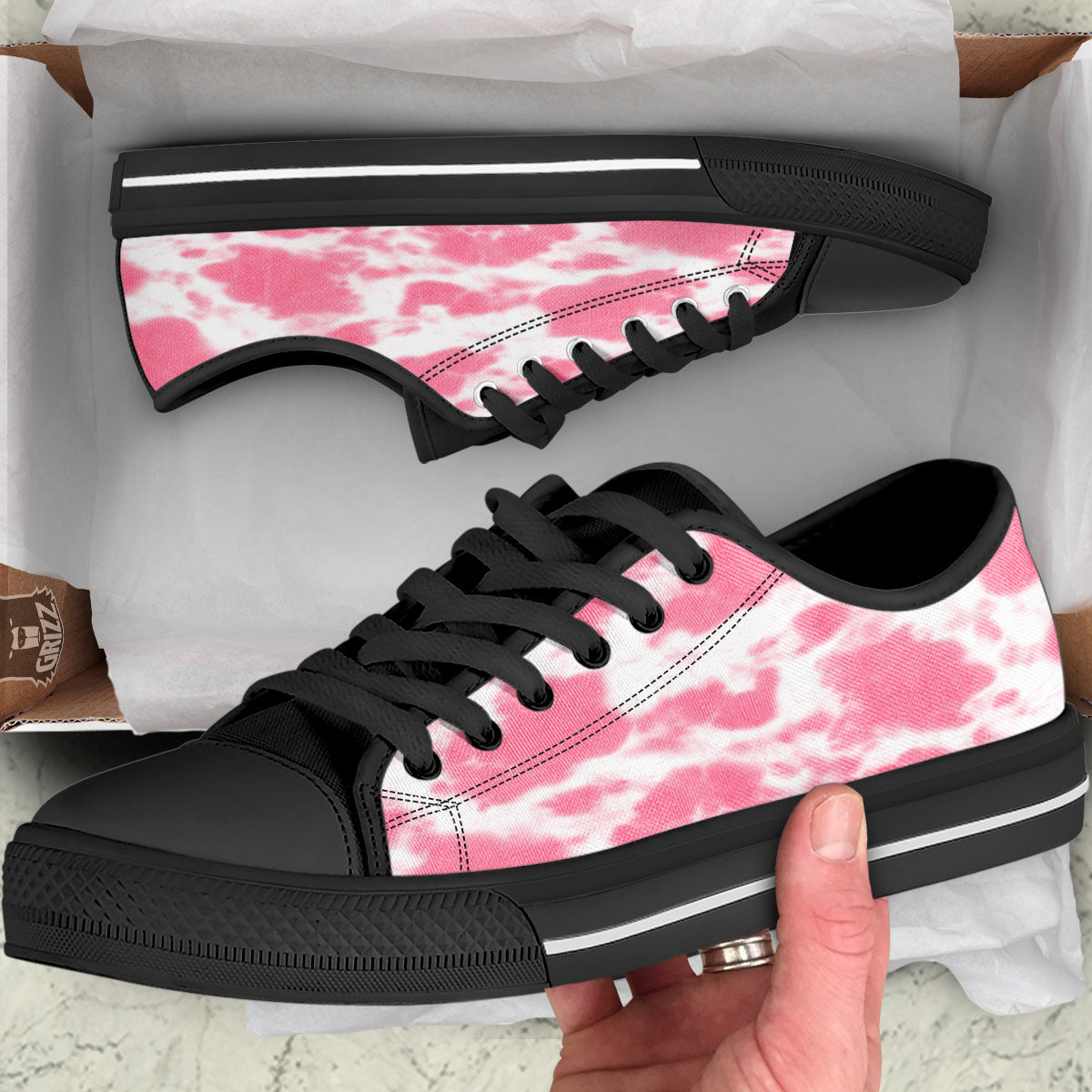 Pink Pastel And White Cow Print Black Low Top Shoes-grizzshop