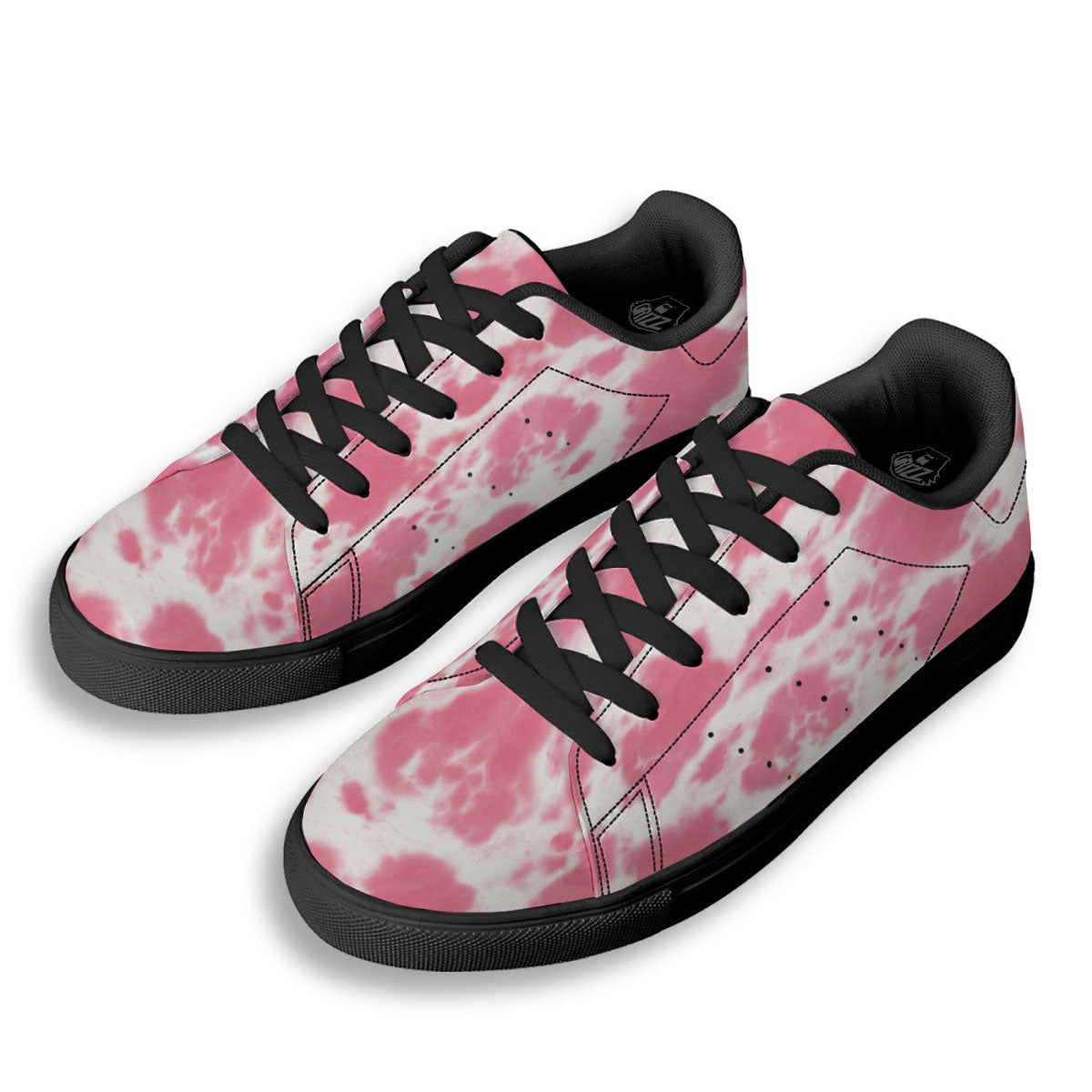 Pink Pastel And White Cow Print Black Low Top Sneakers-grizzshop
