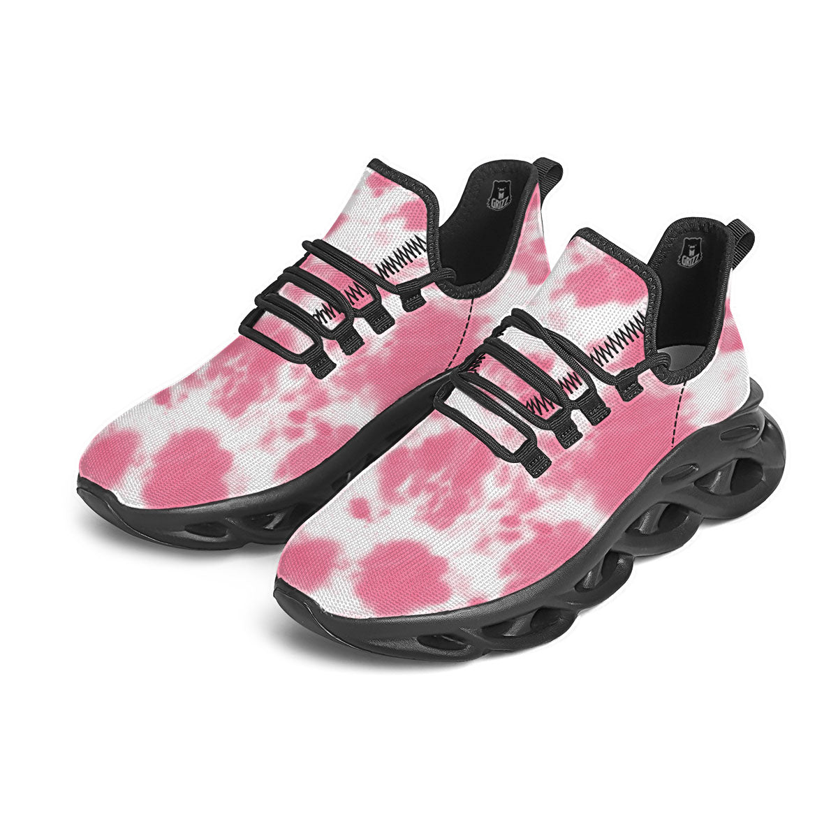 Pink Pastel And White Cow Print Black Running Shoes-grizzshop