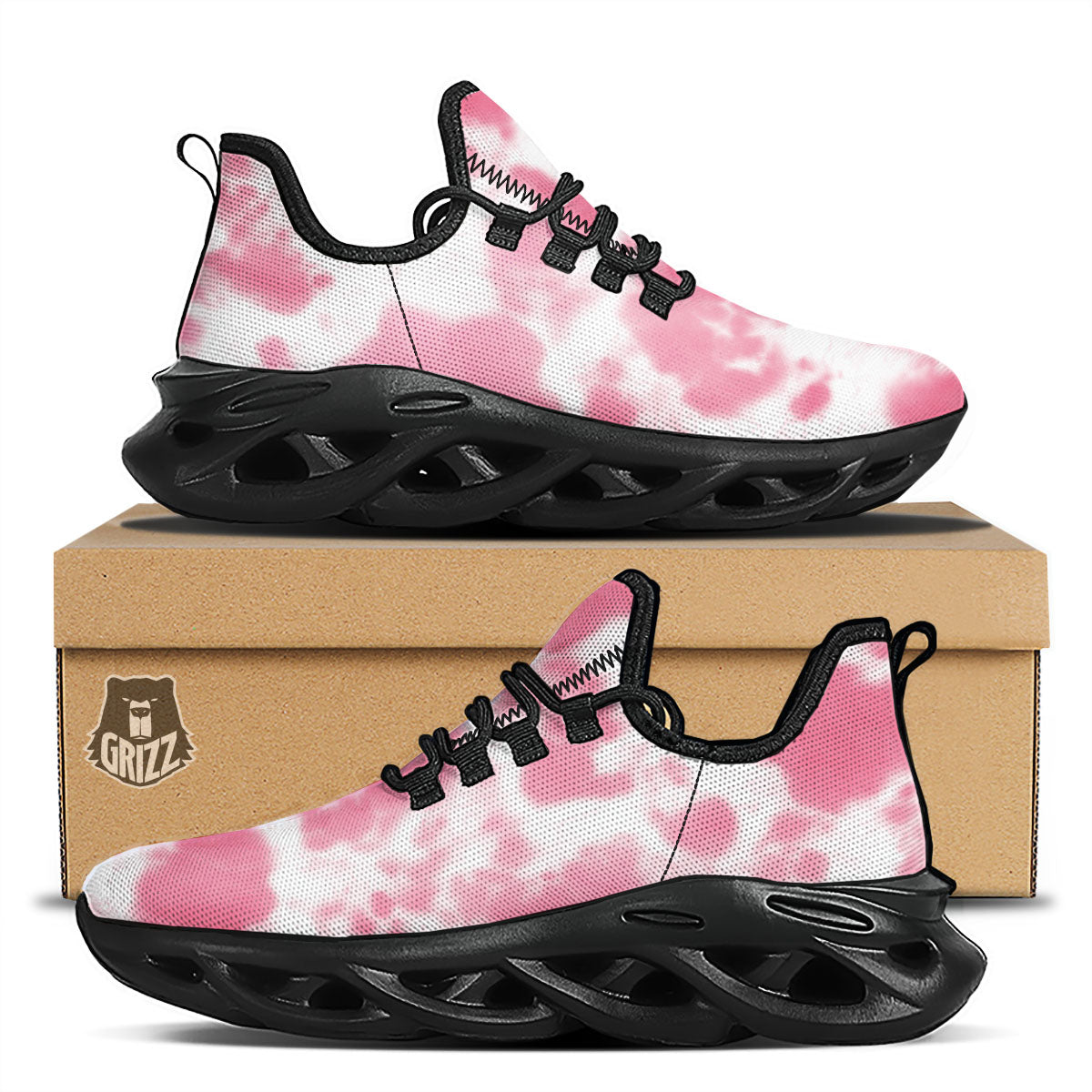 Pink Pastel And White Cow Print Black Running Shoes-grizzshop
