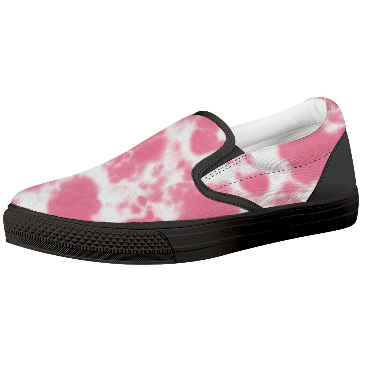Pink Pastel And White Cow Print Black Slip On Shoes-grizzshop