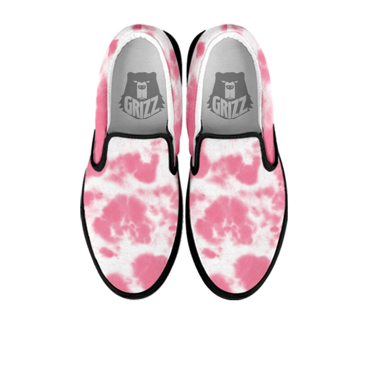Pink Pastel And White Cow Print Black Slip On Shoes-grizzshop