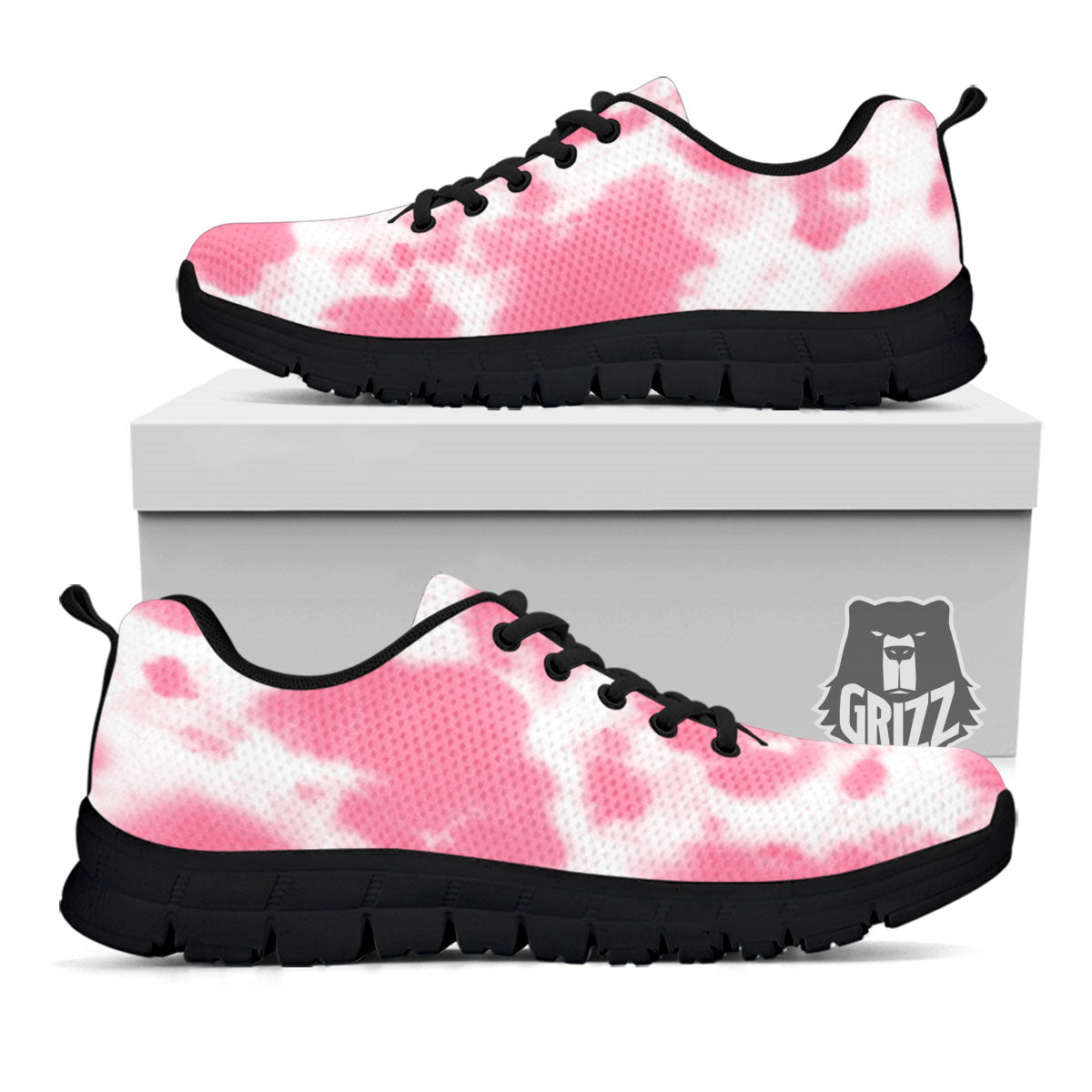 Pink Pastel And White Cow Print Black Sneaker-grizzshop