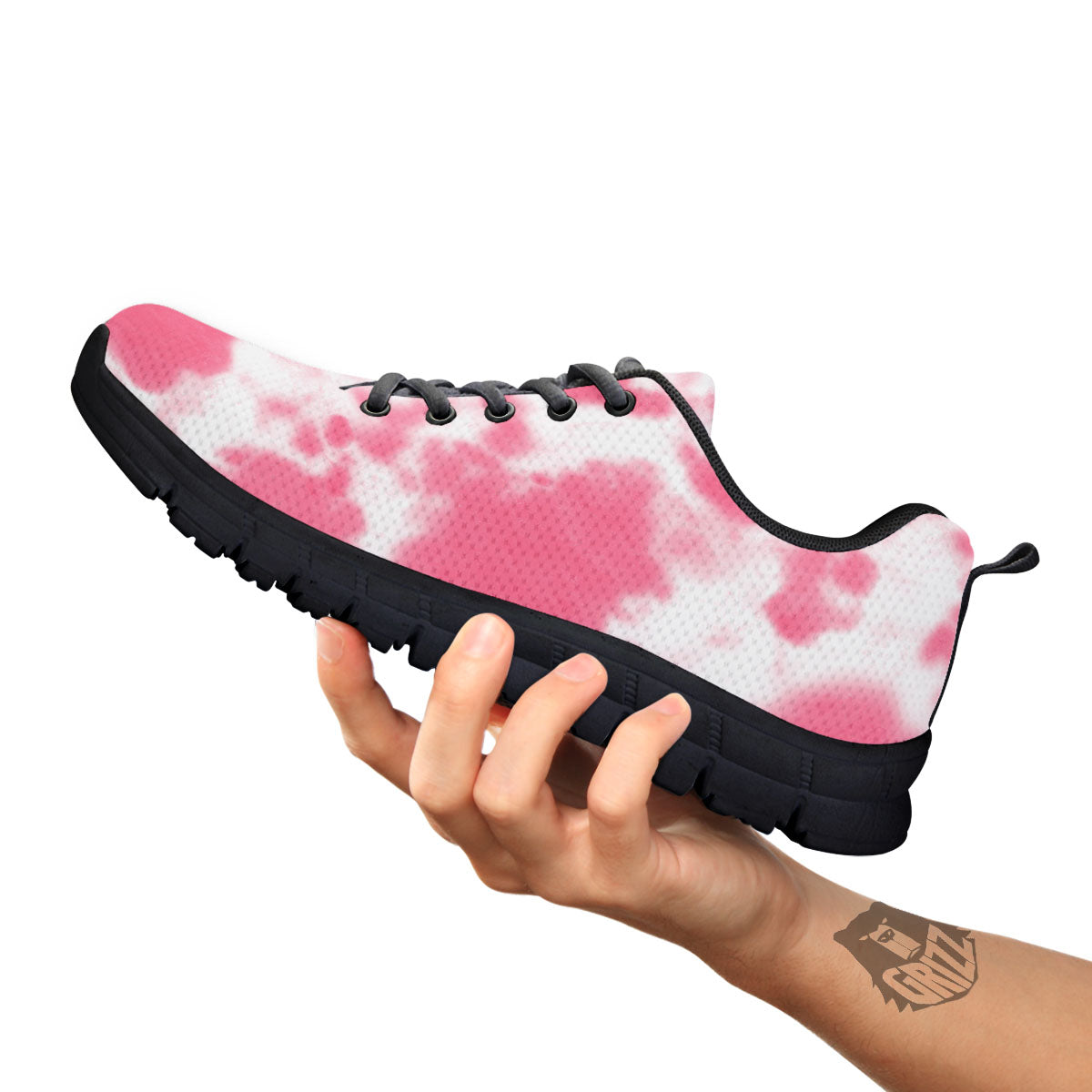 Pink Pastel And White Cow Print Black Sneaker-grizzshop