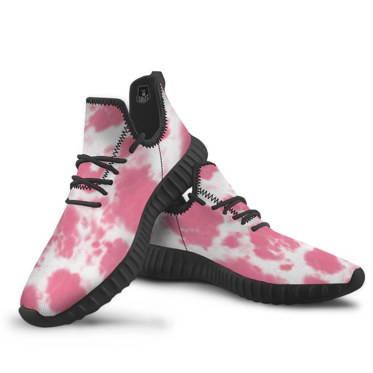 Pink Pastel And White Cow Print Black Walking Shoes-grizzshop