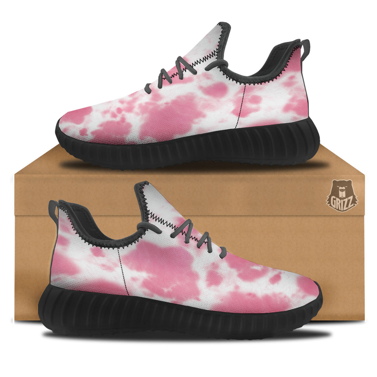 Pink Pastel And White Cow Print Black Walking Shoes-grizzshop
