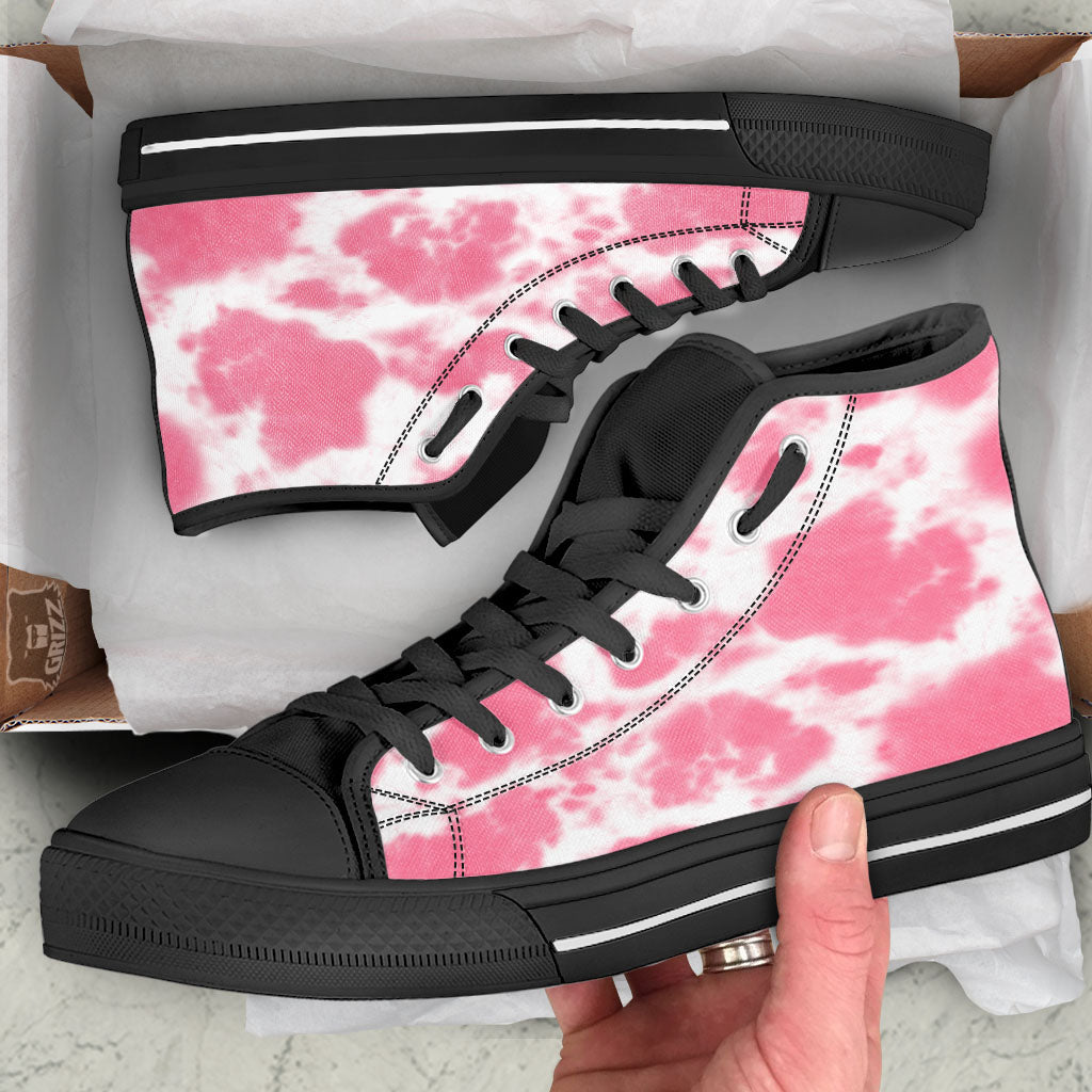 Pink Pastel And White Cow Print High Top Shoes-grizzshop