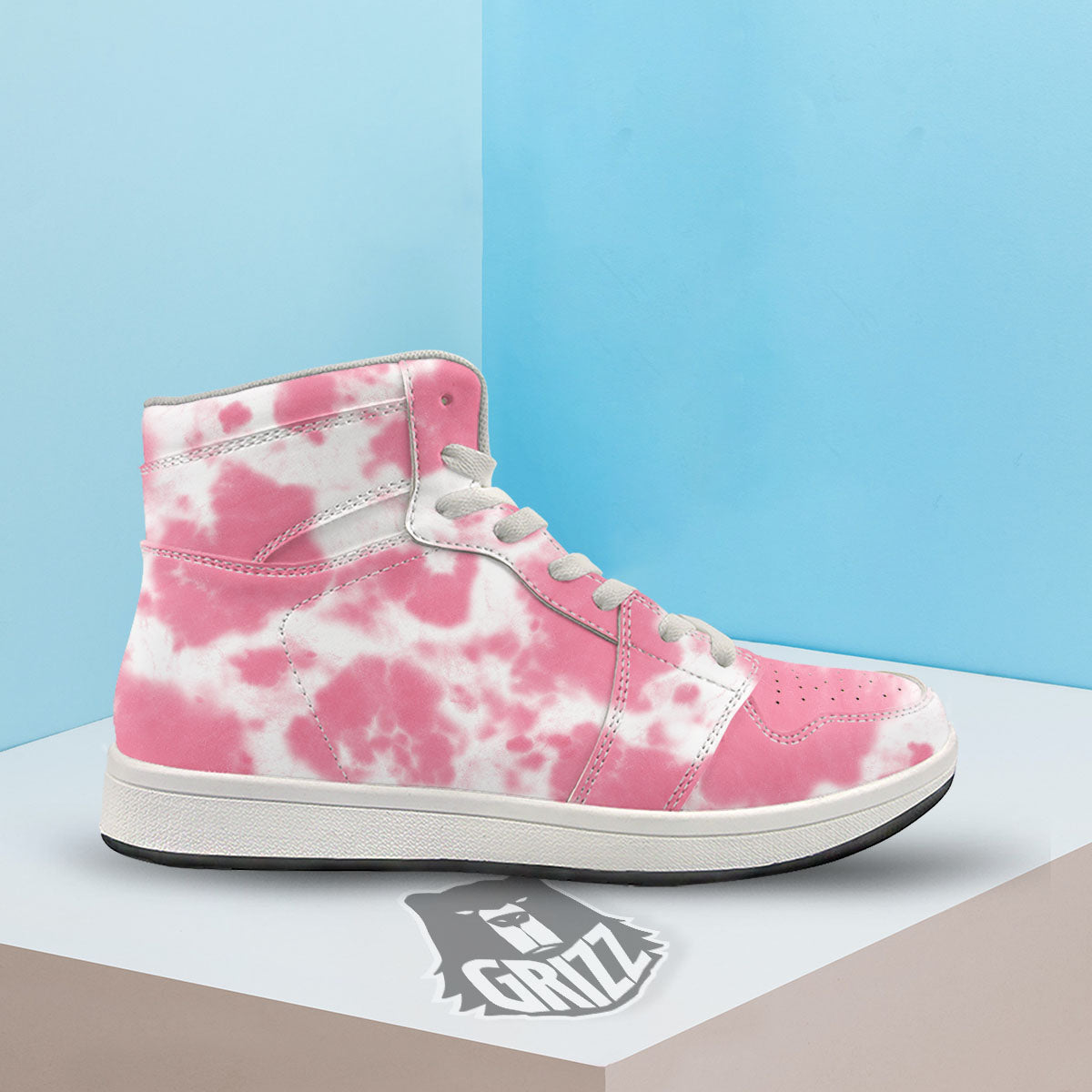 Pink Pastel And White Cow Print High Top Sneakers-grizzshop