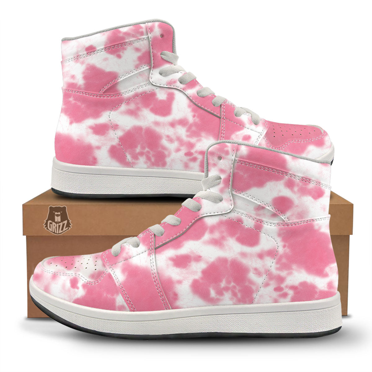 Pink Pastel And White Cow Print High Top Sneakers-grizzshop