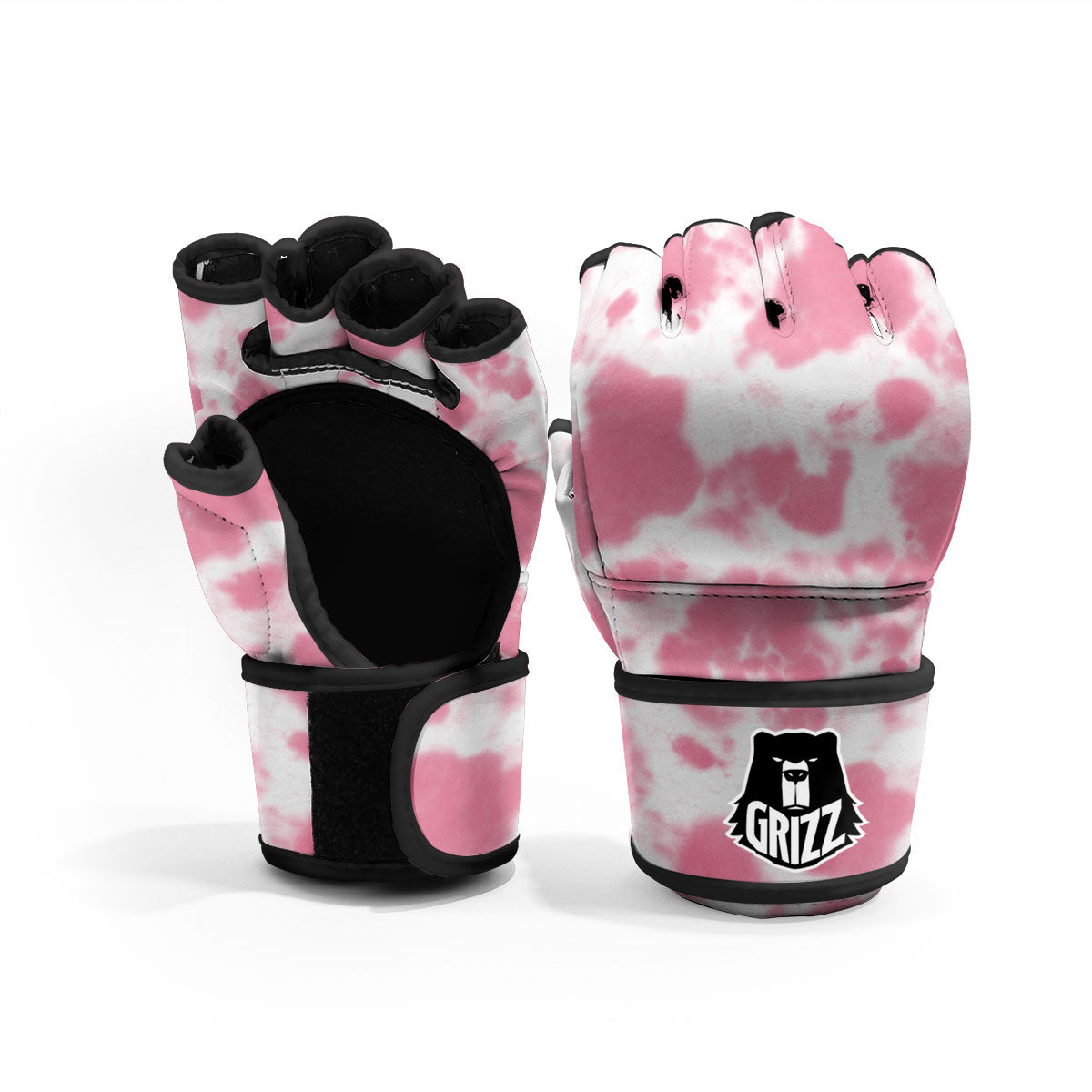 Pink Pastel And White Cow Print MMA Gloves-grizzshop