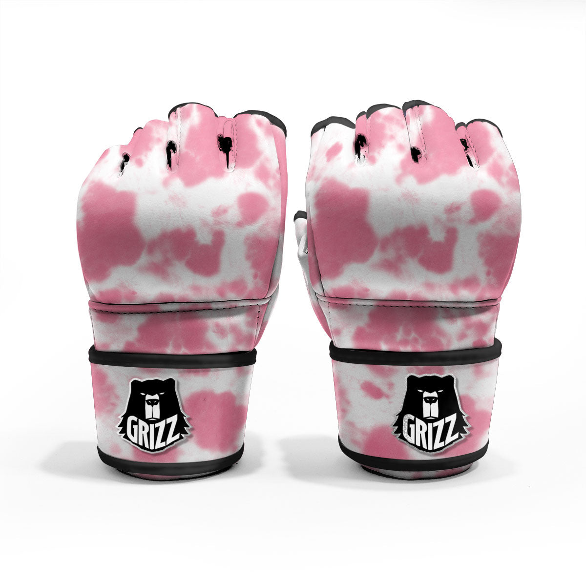Pink Pastel And White Cow Print MMA Gloves-grizzshop