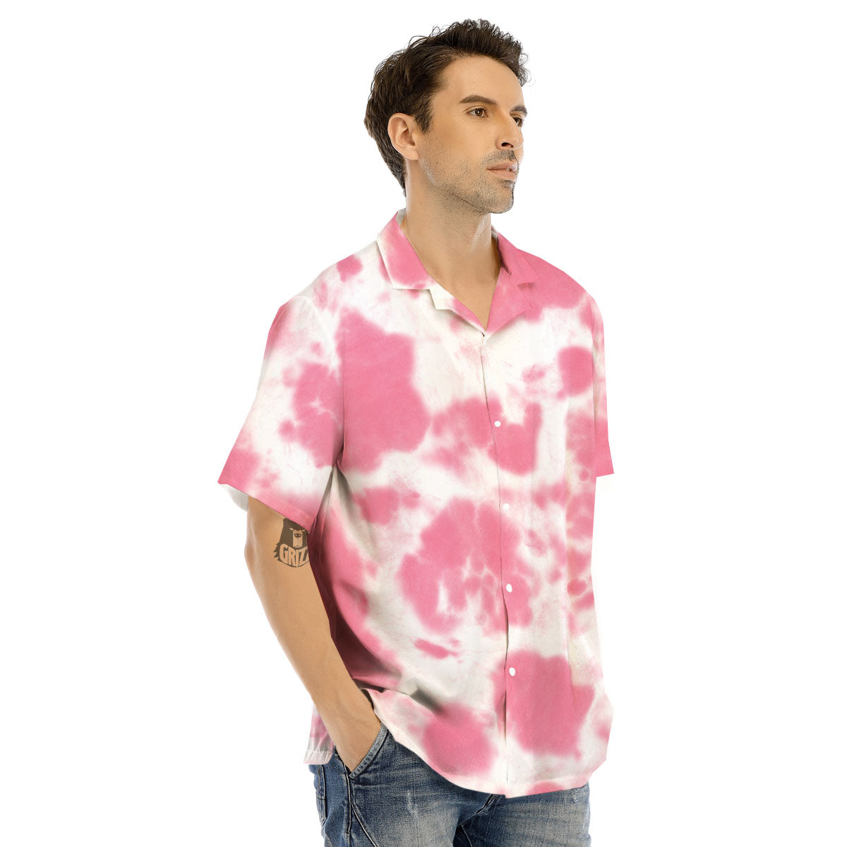 Pink Pastel And White Cow Print Men's Hawaiian Shirt-grizzshop