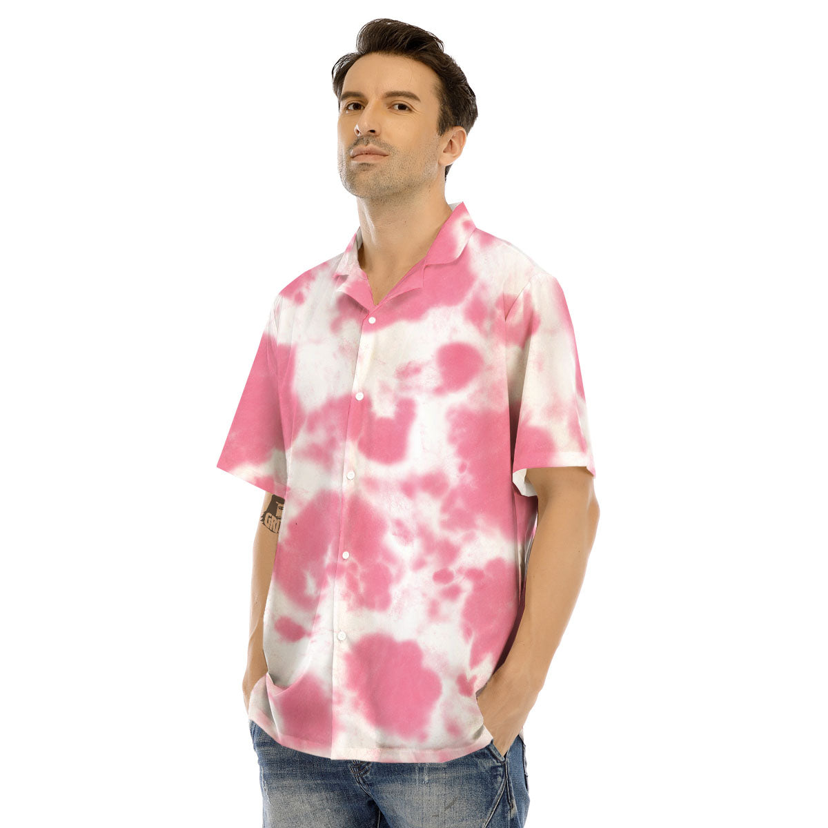 Pink Pastel And White Cow Print Men's Hawaiian Shirt-grizzshop