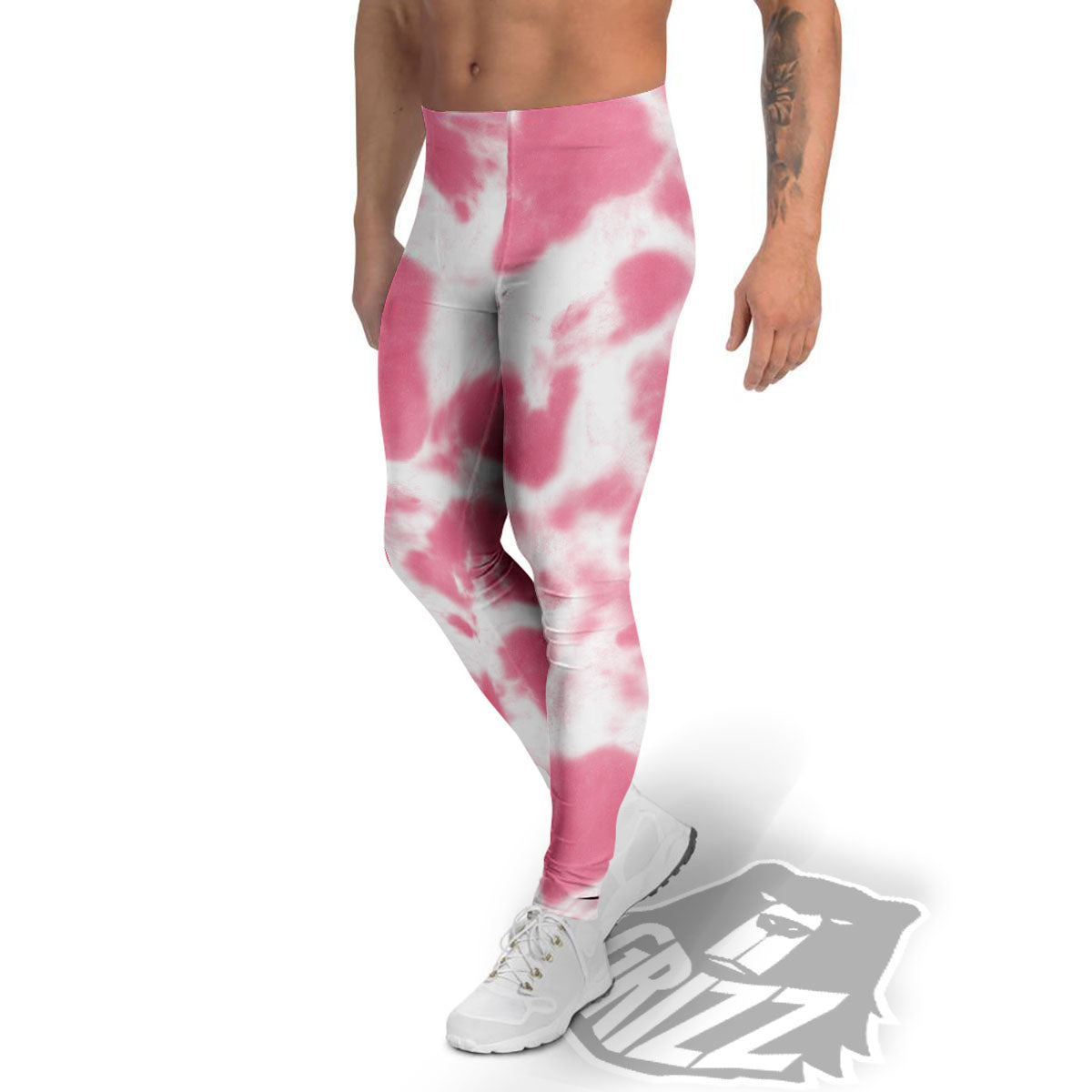 Pink Pastel And White Cow Print Men's Leggings-grizzshop