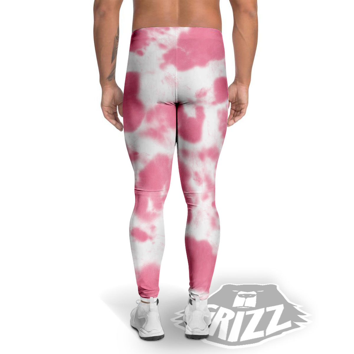 Pink Pastel And White Cow Print Men's Leggings-grizzshop