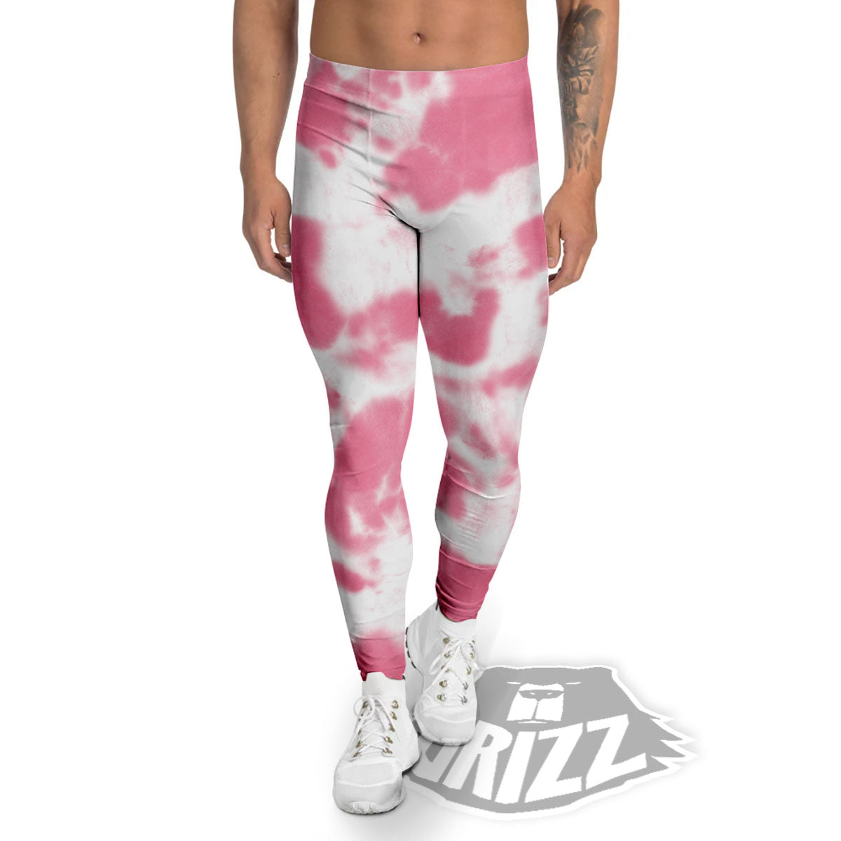 Pink Pastel And White Cow Print Men's Leggings-grizzshop