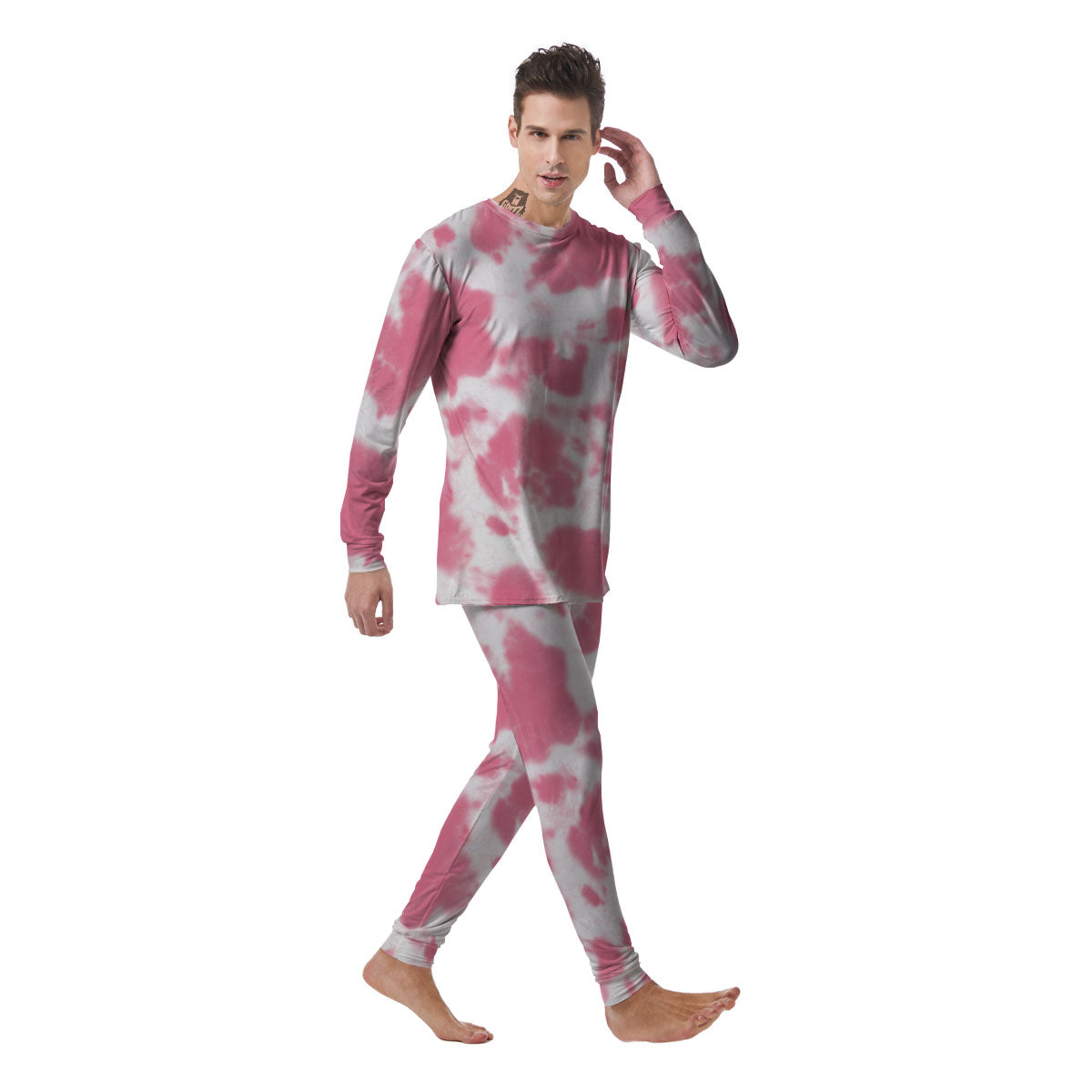Pink Pastel And White Cow Print Men's Pajamas-grizzshop