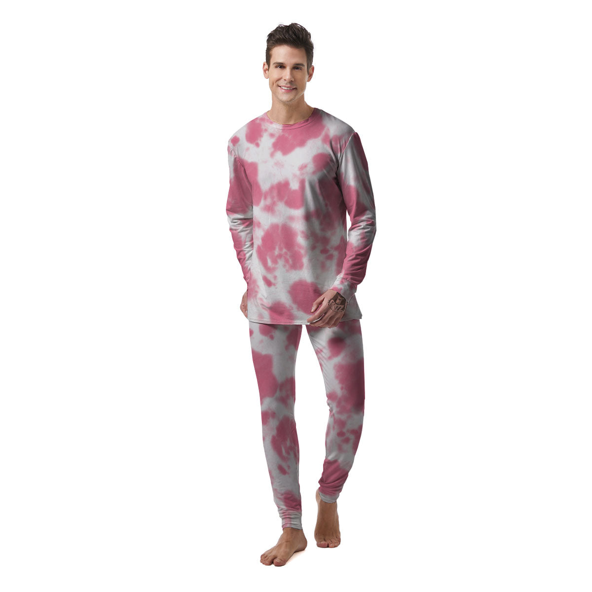 Pink Pastel And White Cow Print Men's Pajamas-grizzshop
