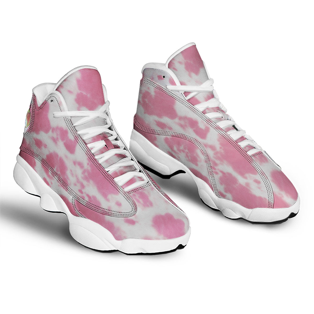 Pink Pastel And White Cow Print White Basketball Shoes-grizzshop