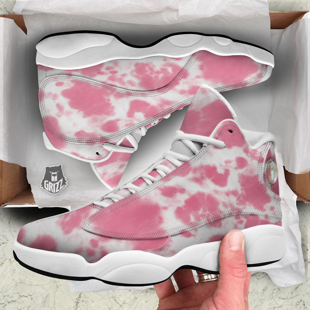 Pink Pastel And White Cow Print White Basketball Shoes-grizzshop