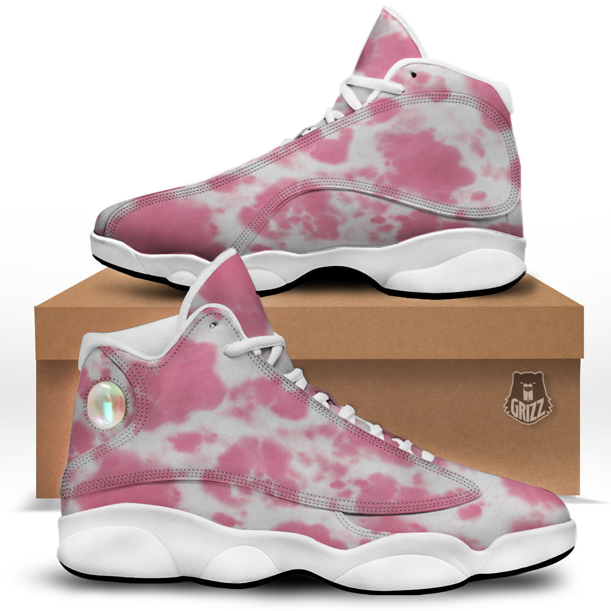 Pink Pastel And White Cow Print White Basketball Shoes-grizzshop