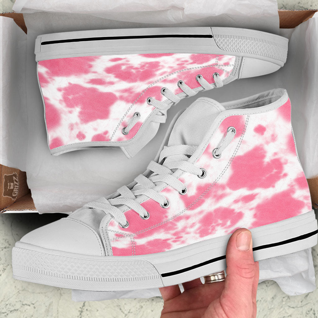 Pink Pastel And White Cow Print White High Top Shoes-grizzshop
