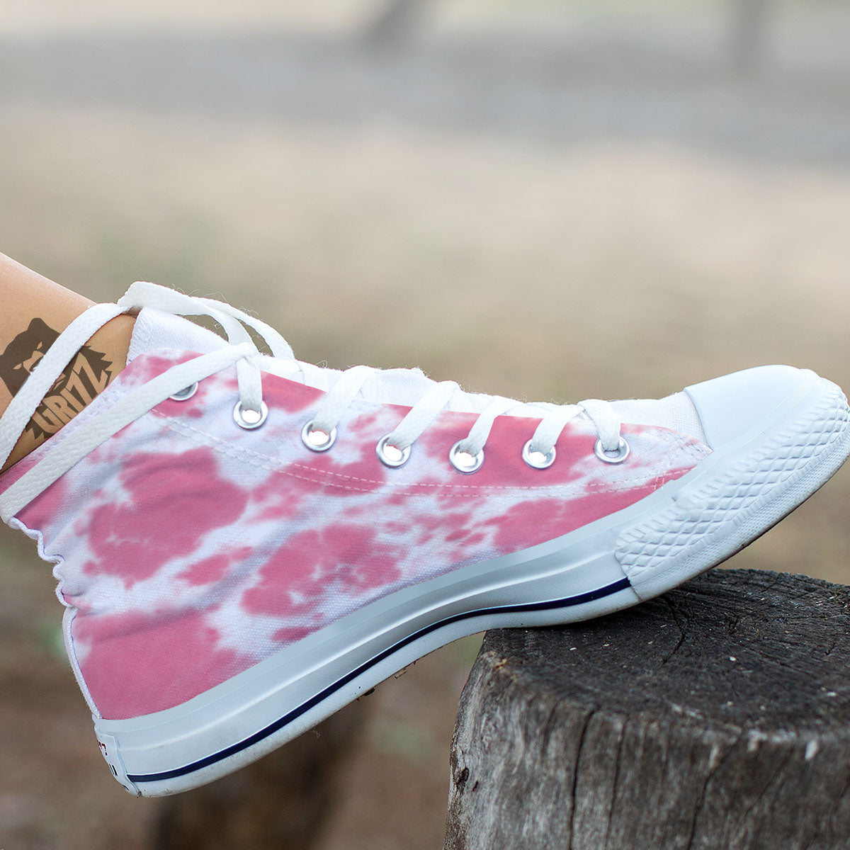 Pink Pastel And White Cow Print White High Top Shoes-grizzshop