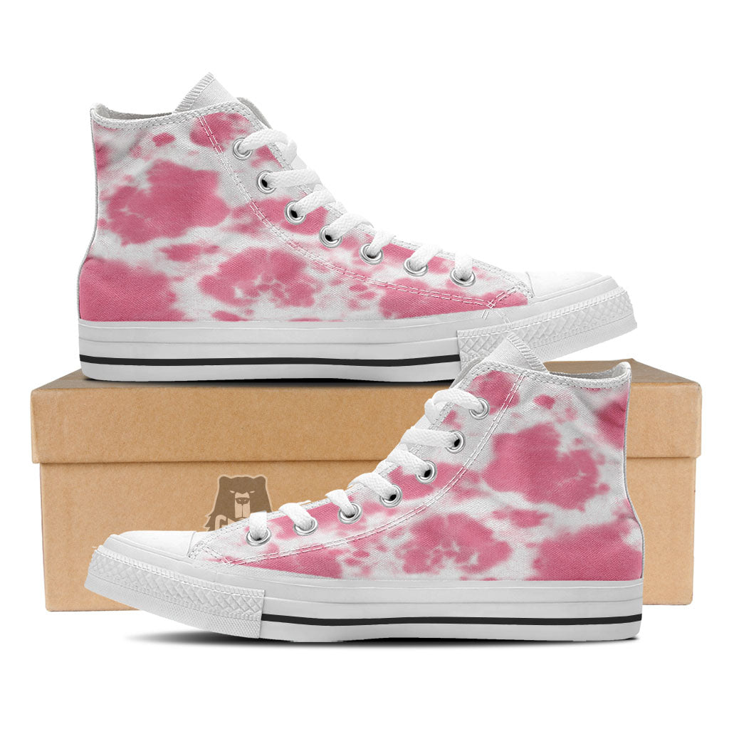 Pink Pastel And White Cow Print White High Top Shoes-grizzshop