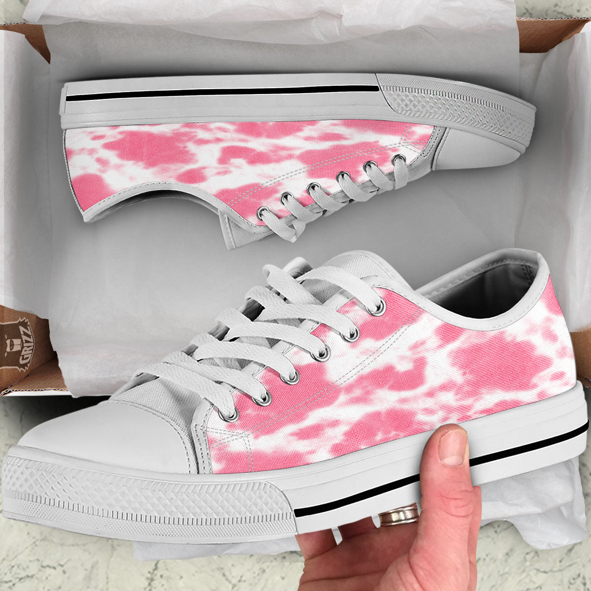 Pink Pastel And White Cow Print White Low Top Shoes-grizzshop